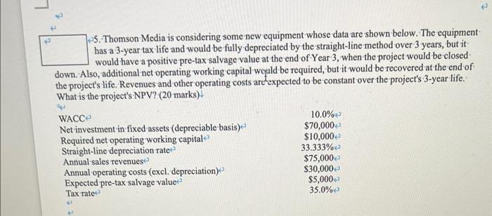  5. Thomson Media is considering some new equipment whose data are