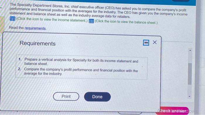 i need help woth this question The Specialty Department Stores, Inc. chief