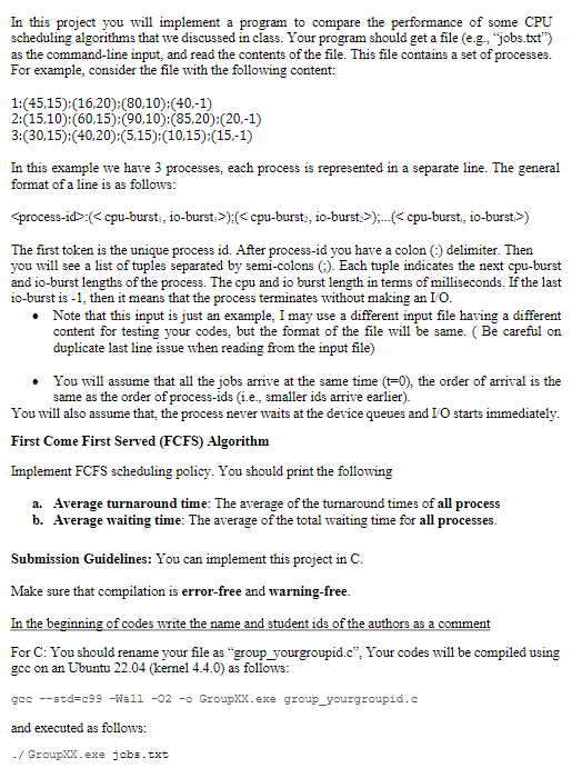 In this project you will implement a program to compare the