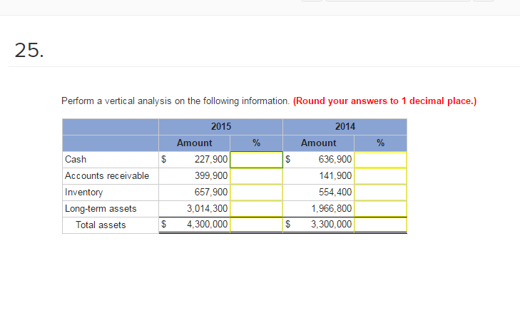  Perform a vertical analysis on the following information. (Round your answers
