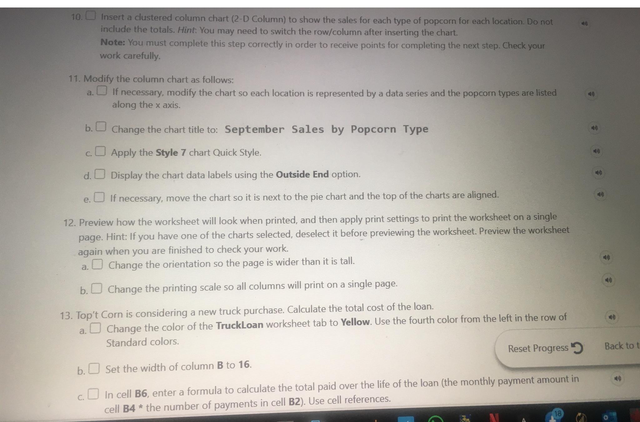  Insert a clustered column chart (2-D Column) to show the sales