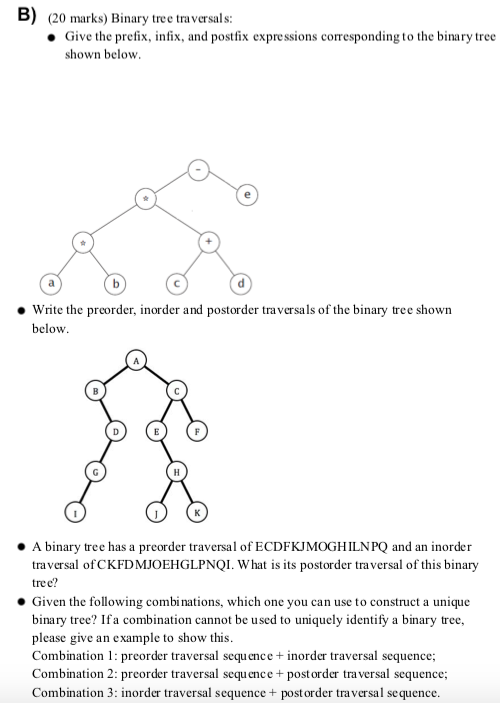 postfix expressions corresponding to the binary tree shown below. Write the prcorder,