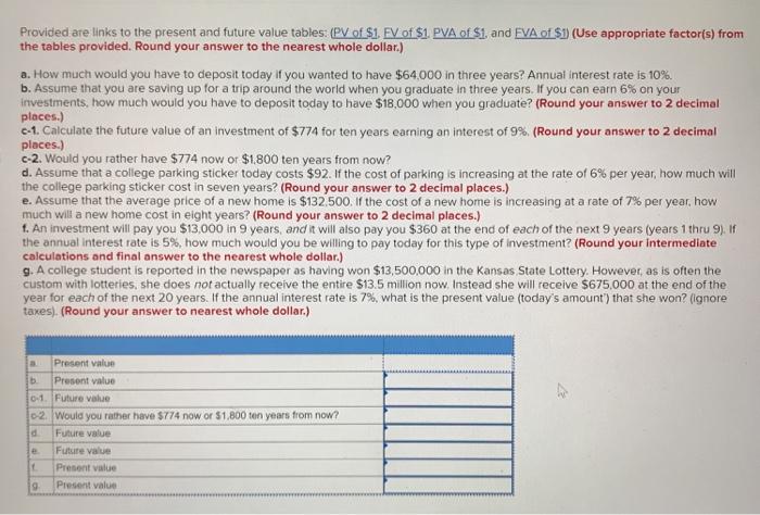 Fof S1 PVA of S1, and EVA of $1(Use appropriate factor(s) from