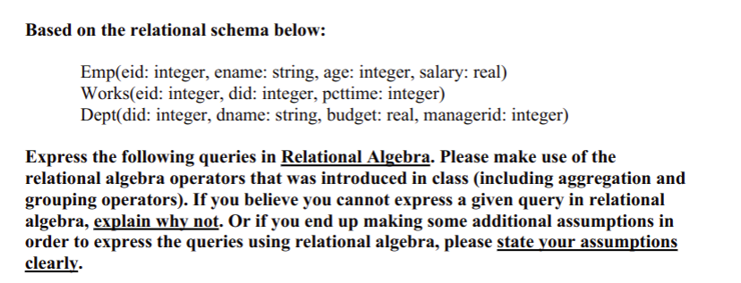  ****************************************PLEASE DO ALL PARTS CLEARLY********************************** Based on the relational schema below: