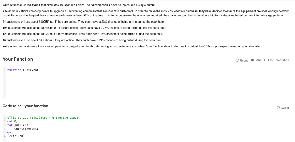  This is a Matlab problem. Write a function called event that