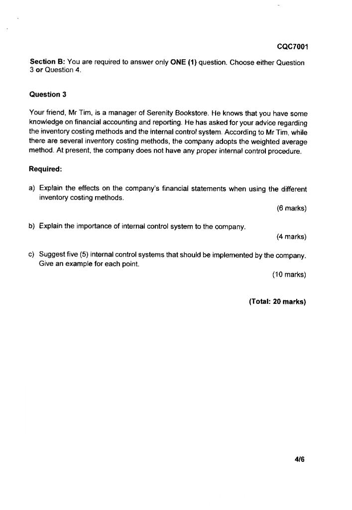 CQC7001 Section B: You are required to answer only ONE (1)