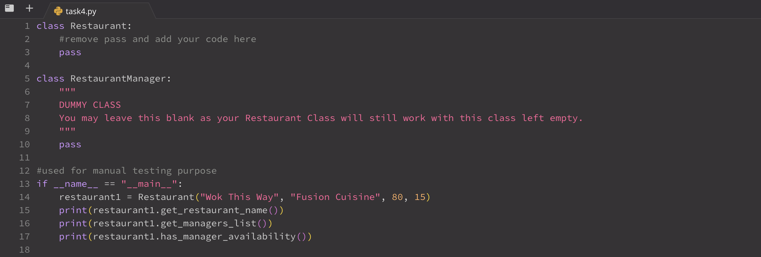 Each method should use the following naming convention get_nameofvariable where nameofvariable is