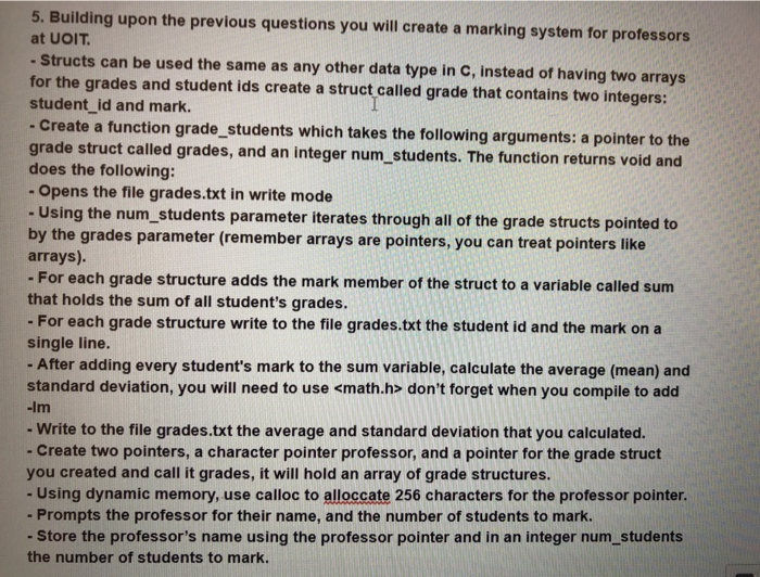  5. Building upon the previous questions you will create a marking