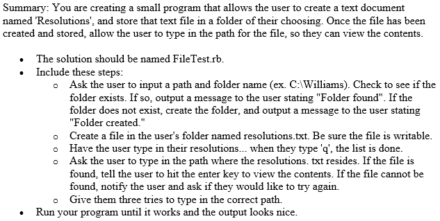 FOR RUBY: This is an exercise in Ruby that addresses: File Input