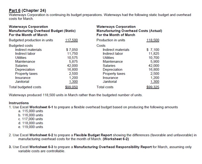  6-3only Part 6 (Chapter 24) Waterways Corporation is continuing its budget