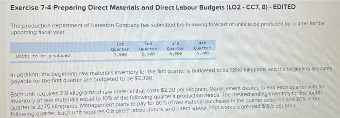 need answers as soon as possible please Exercise 7-4 Preparing Direct Materials