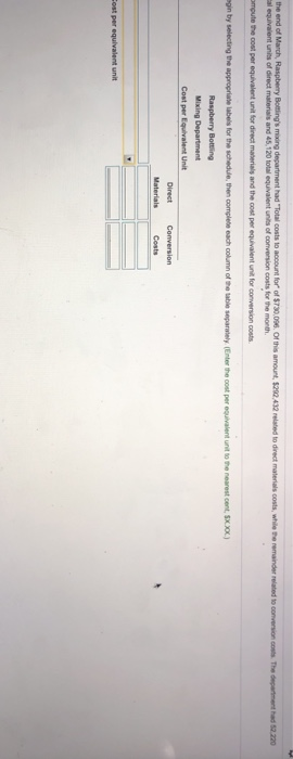 mpute the cost per equivalent unit for direct materials and the