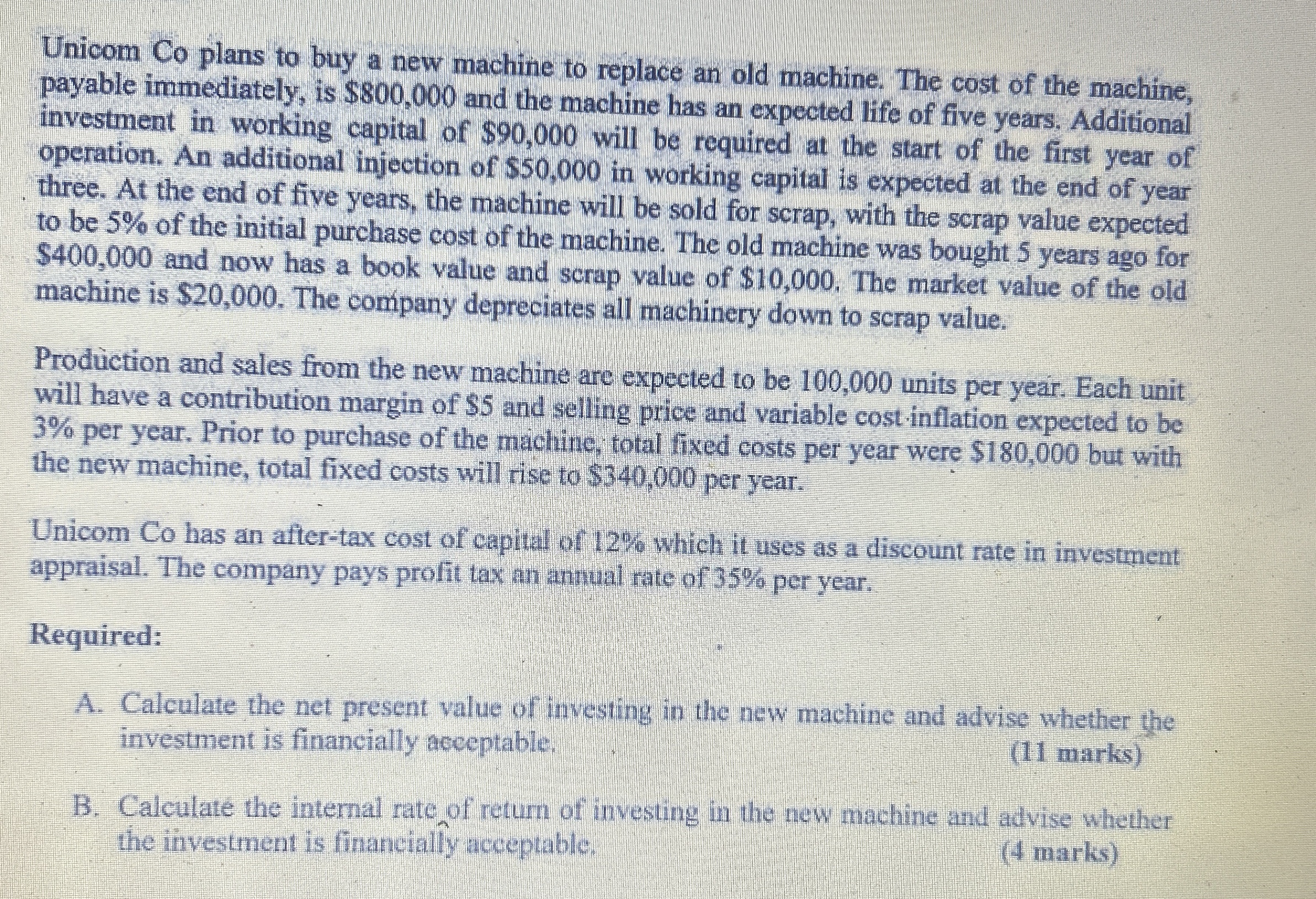  Unicom Co plans to buy a new machine to replace an