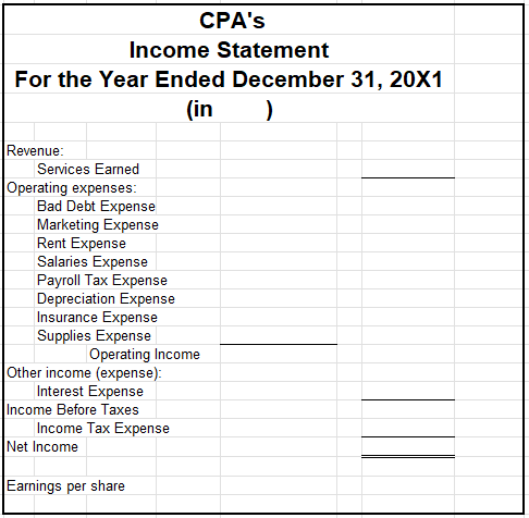 utilize single and double lines, columns, and dollar signs as appropriate), prepare