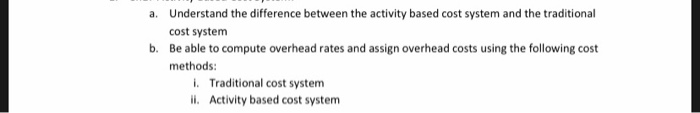  Understand the difference between the activity based cost system and the