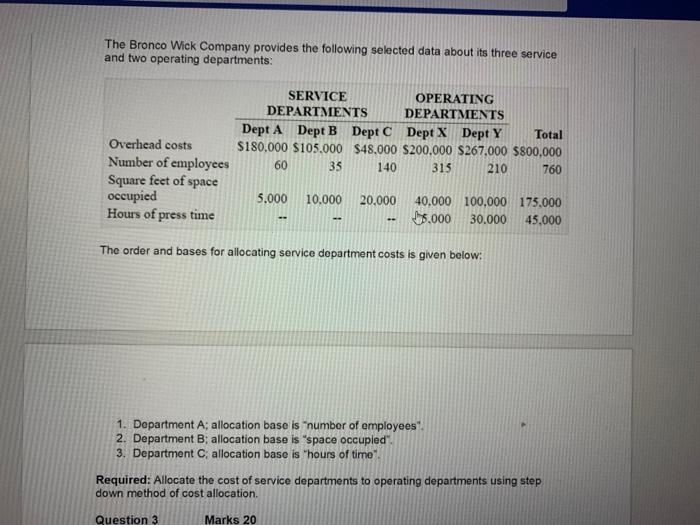 please help me solve this. Q2 The Bronco Wick Company provides the