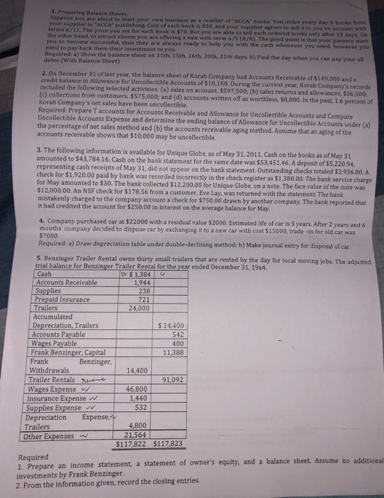  Help me please guys!!!! Help me!!!!!!!!Thank you! 1. Preparing Balance Sheets