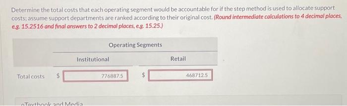  Determine the total costs that each operating segment would be accountable