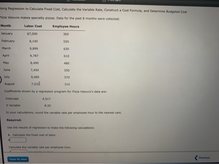  Using Regression to Calculate Fixed Cost, Calculate the Variable Rate, Construct