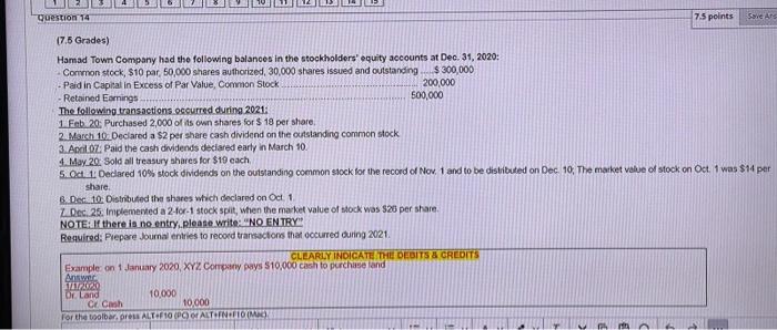  SV ANG Question 14 7.5 points 17.5 Grades) Hamad Town Company