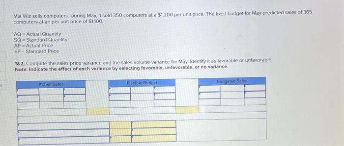  Mia Wiz sells computers. During May. it sold 350 computers at