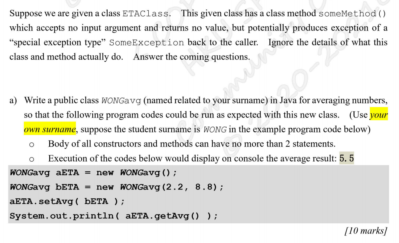 JAVA Suppose we are given a class ETAClass. This given class has