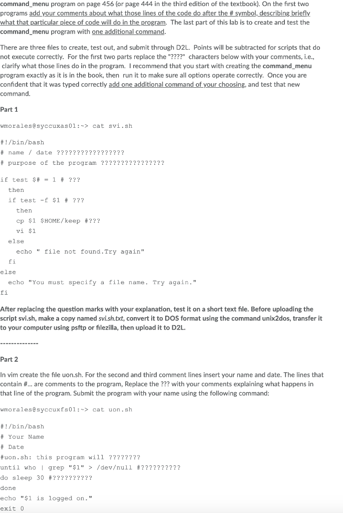 I need help with this exercise! command_menu program on page 456 (or