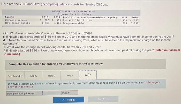 2018 and 2019? c. If Newble paid dividends of $165 million in