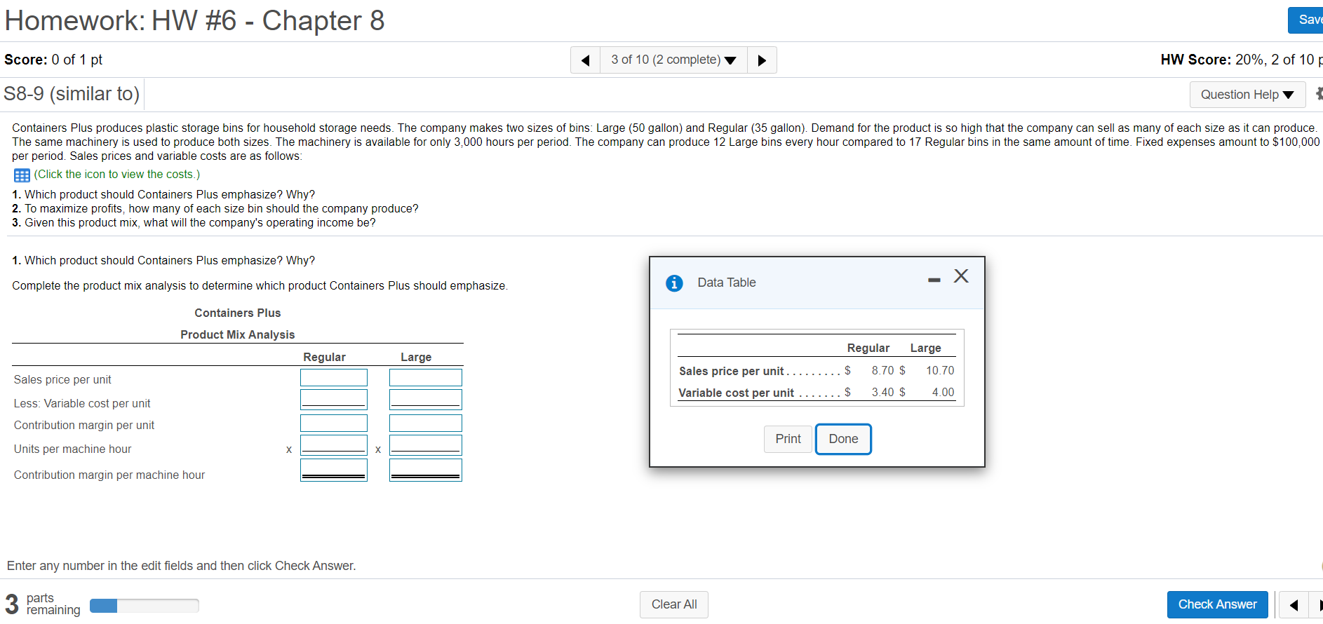  Each part please Homework: HW #6 - Chapter 8 Save Score: