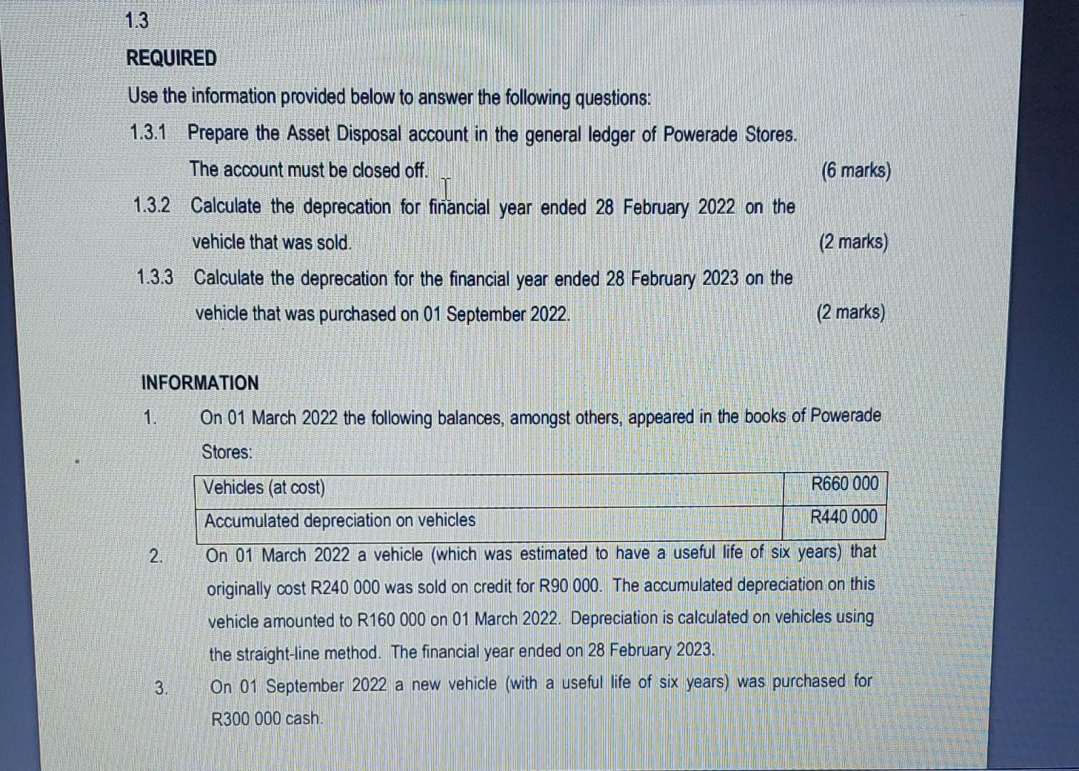  REQUIRED Use the information provided below to answer the following questions: