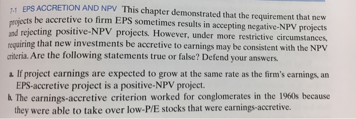  This chapter demonstrated that the requirement that new projects be accretive