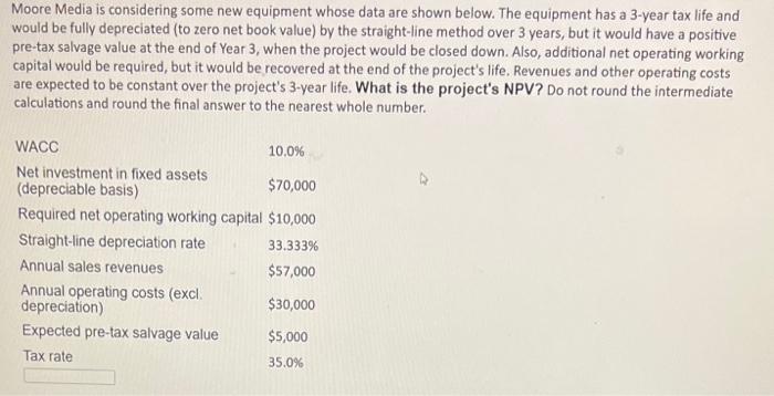 What is the Projects NPV? Do not round intermediate calculations and round