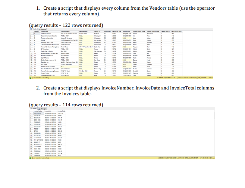 In SQL, using a company accounts payable (AP) database, 1. Create a