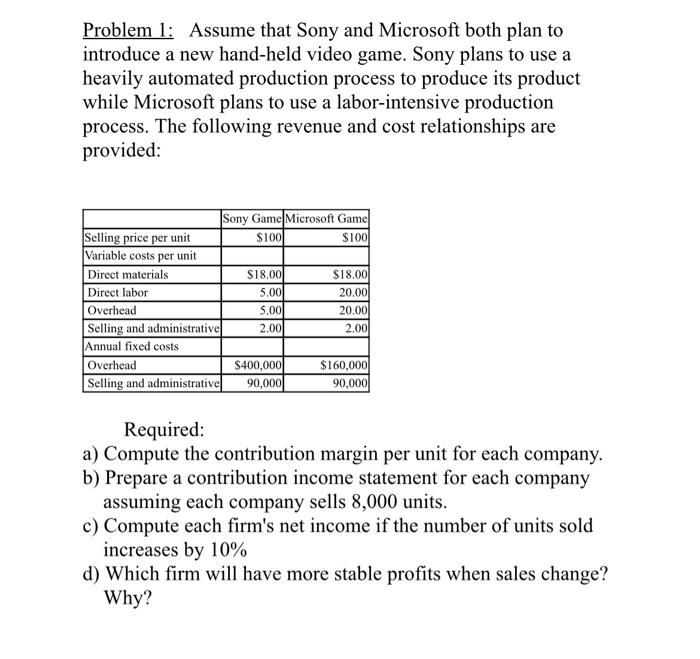  Problem 1: Assume that Sony and Microsoft both plan to introduce