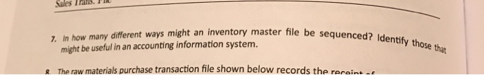  In how many different ways might an inventory master file be