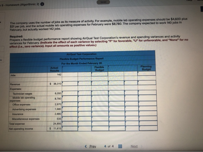 Check Exercise 9-17 Flexible Budget Performance Report [LO9-1, LO9-2, LO9-3, LO9-4) AlrQual