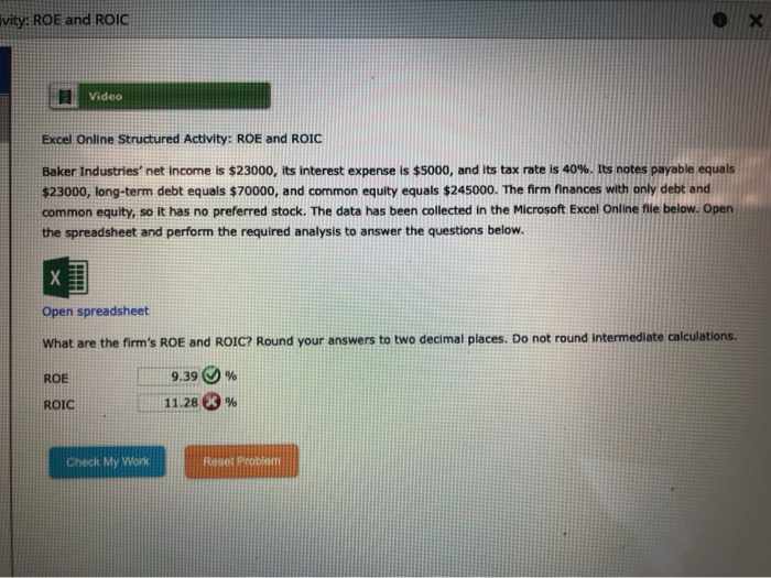  vity: ROE and ROIC Video Excel Online Structured Activity: ROE and