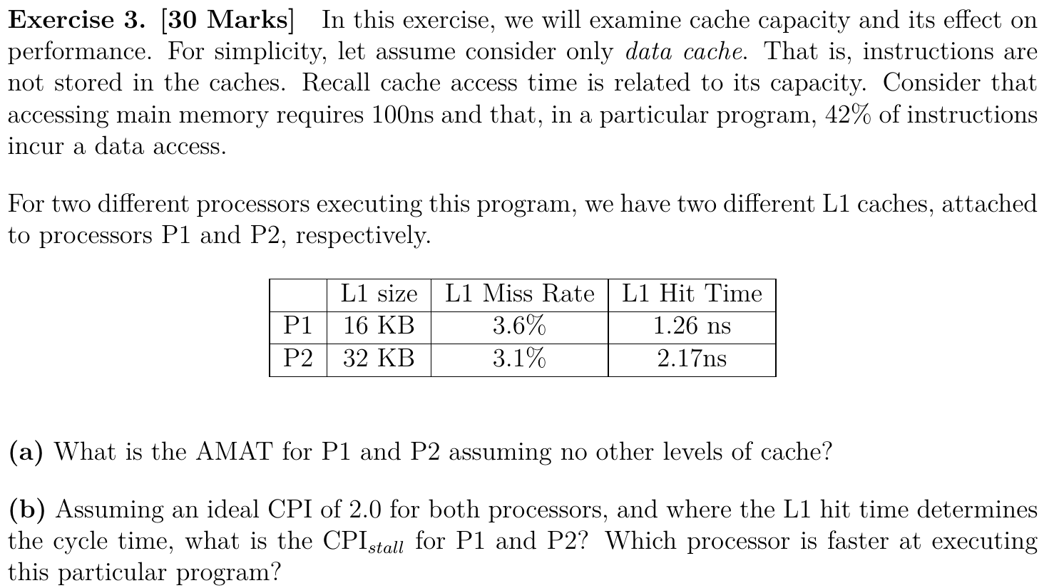  Exercise 3. [30 Marks] In this exercise, we will examine cache