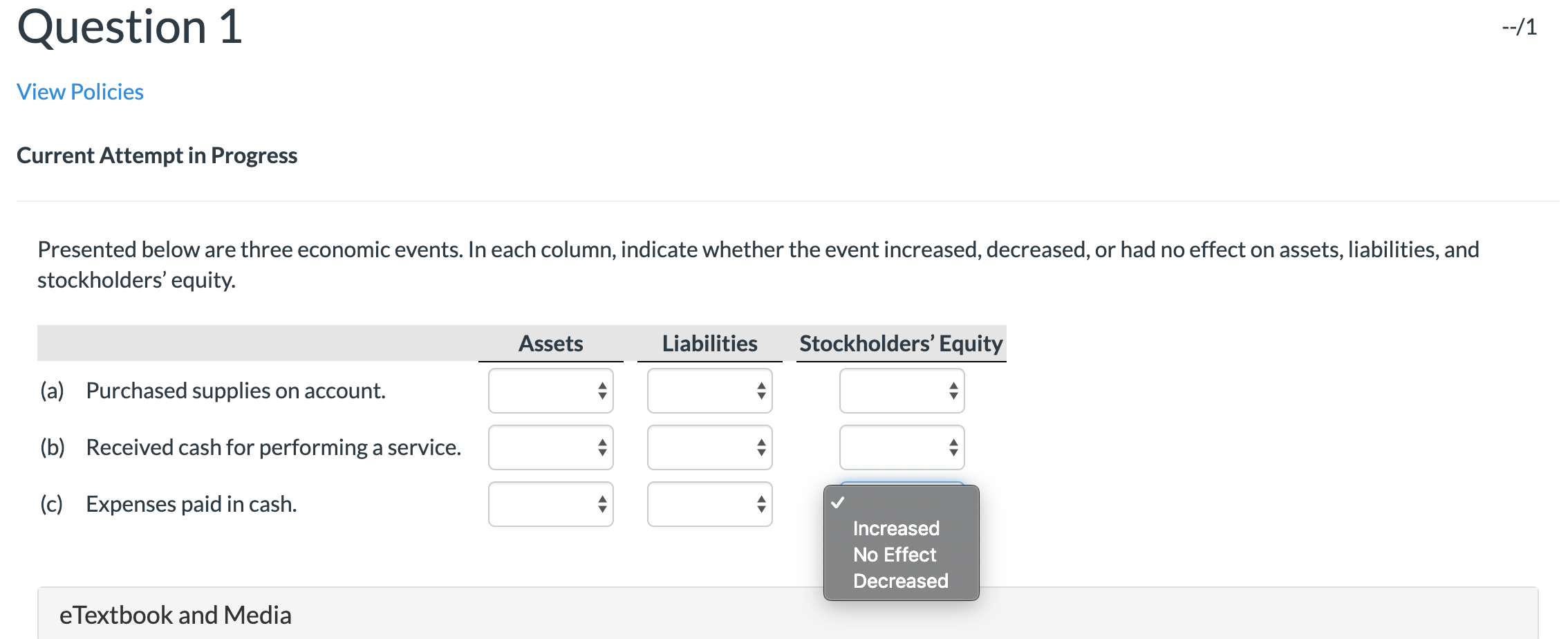 Question 1 --/1 View Policies Current Attempt in Progress Presented below
