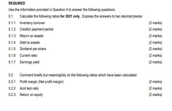 Use the information provided in Question 4 to answer the following