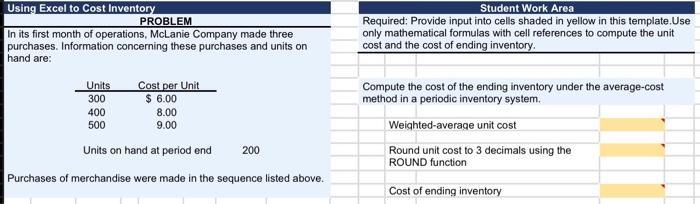 How do I type the weighted-average cost formula into excel in