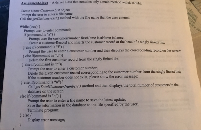  Assignment2.java-A driver class that contains only a main method which should: