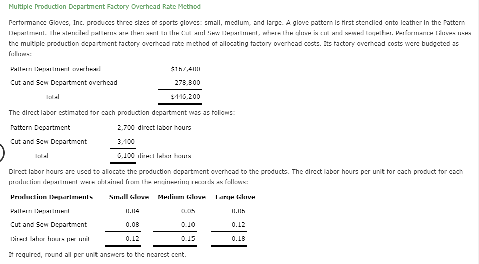  Multiple Production Department Factory Overhead Rate Method Performance Gloves, Inc. produces