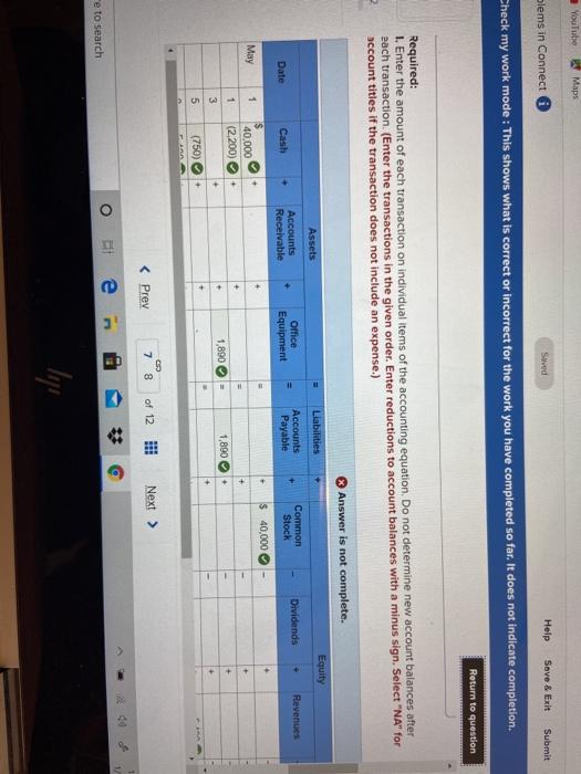 for the work you have completed so far. It does not indicate