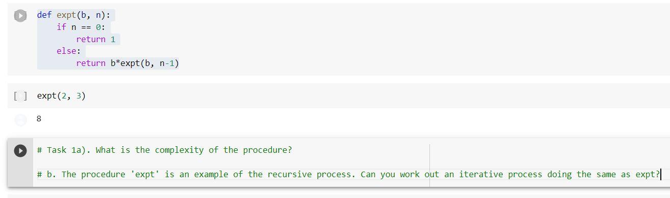 Algorithm and Complexity, Python def expt(b, n): if n == 0: return
