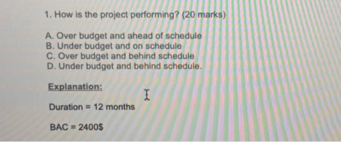 and ahead of schedule B. Under budget and on schedule C. Over