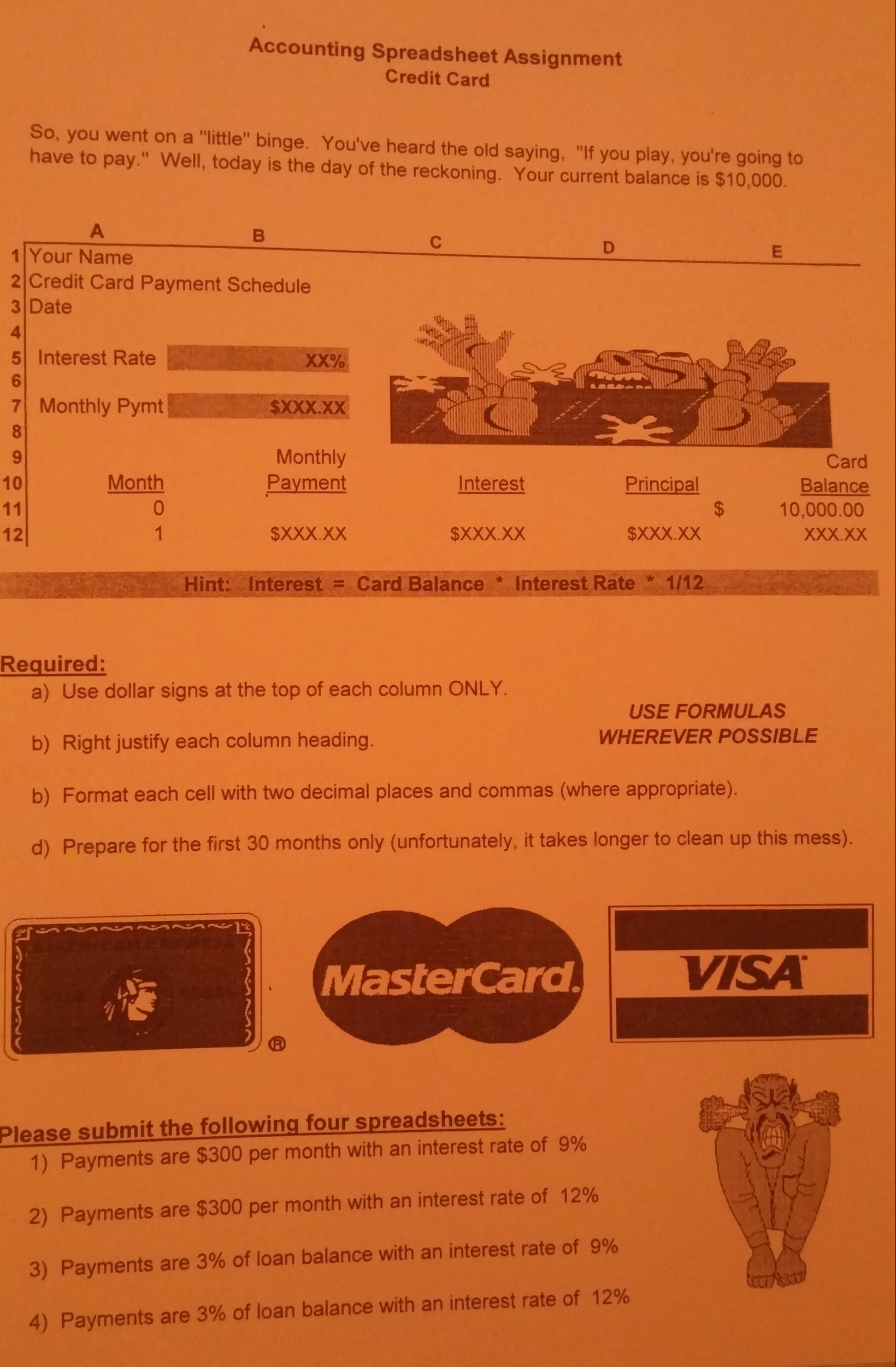 Accounting spreadsheet credit card: How do I do this? I'm not sure