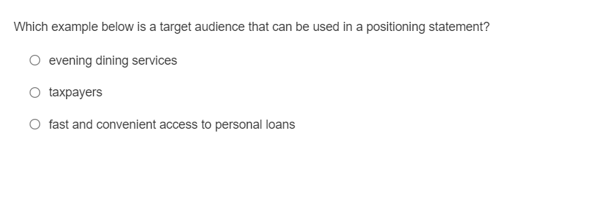 Which example below is a target audience that can be used