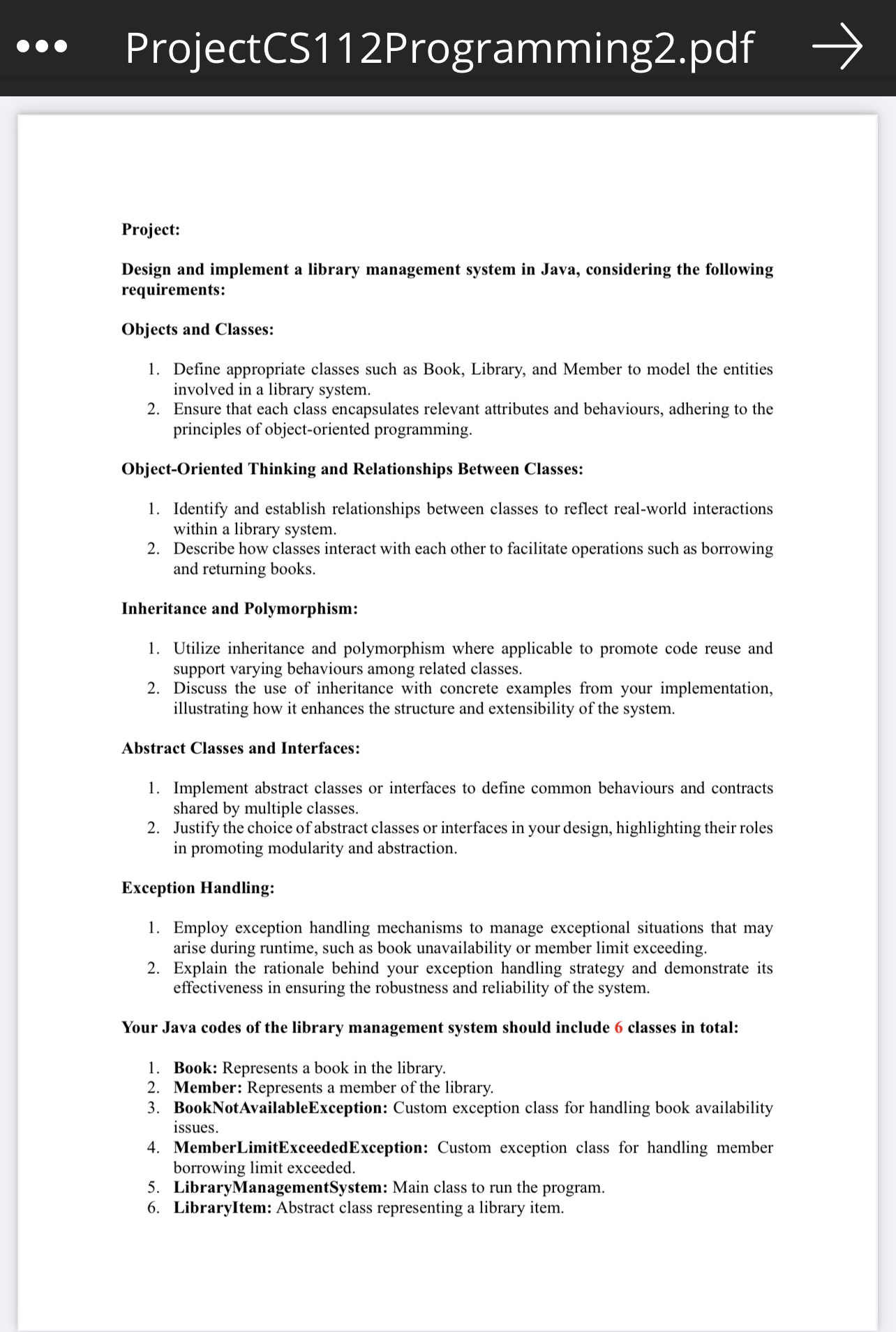  *- ProjectCS112Programming2.pdf Project: Design and implement a library management system in