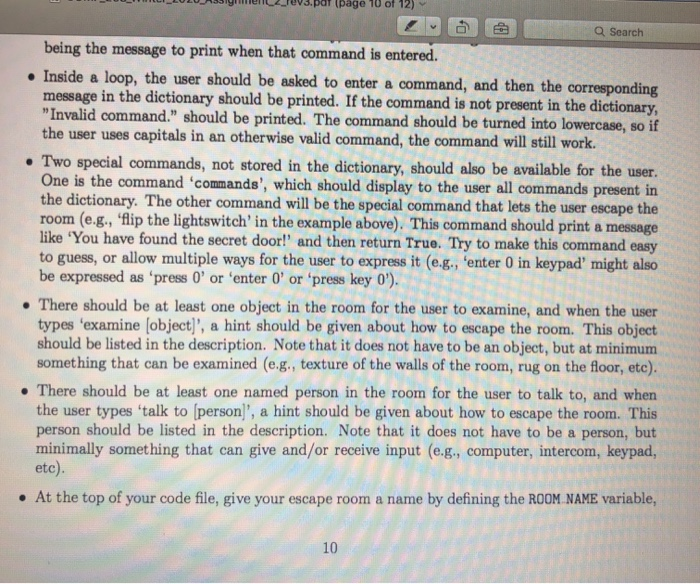 room). The user will then be given a chance to type in